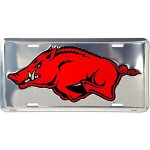 Arkansas Razorbacks NCAA Silver Mirror License Plate